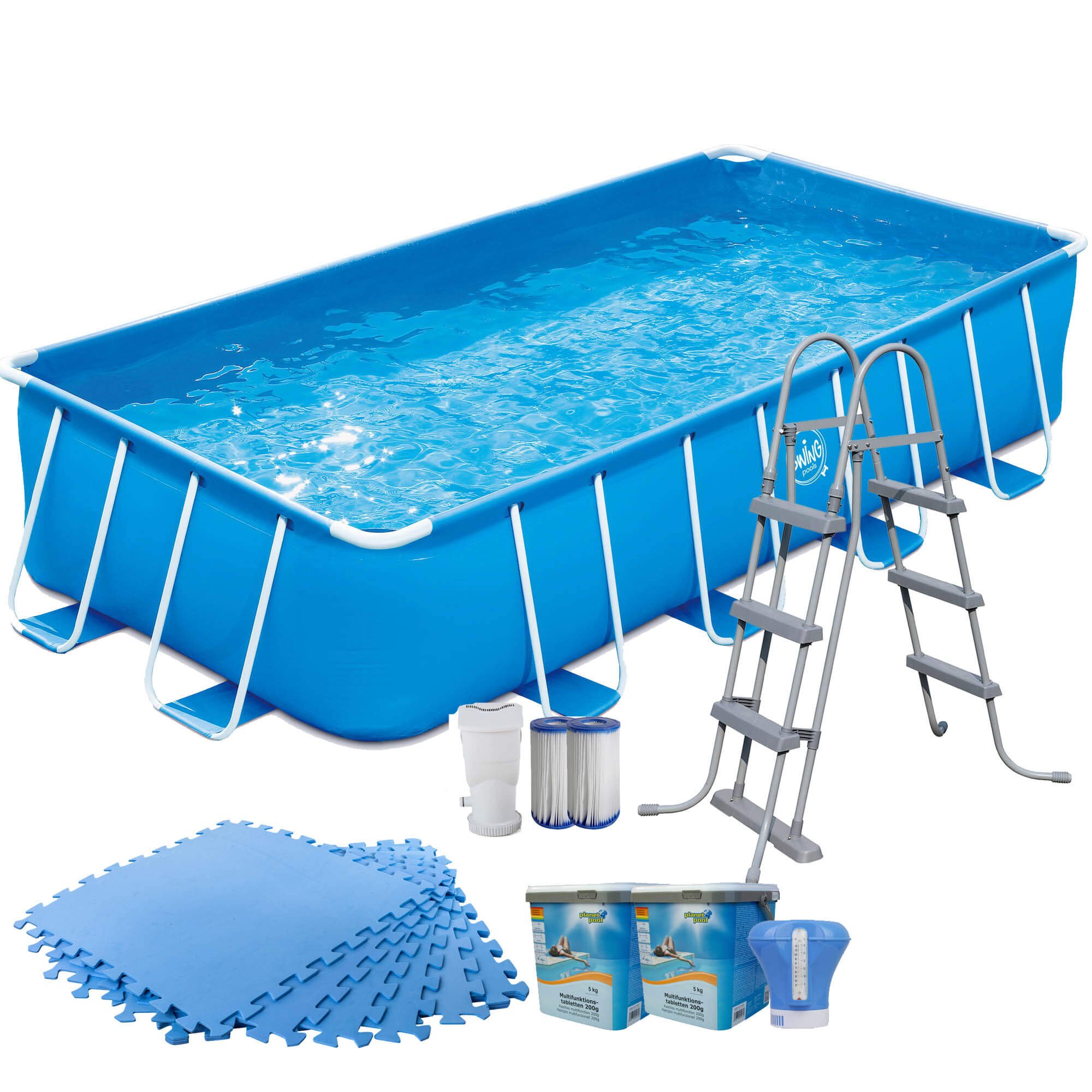 Bestway Frame Pool blau rechteckig 488 x 244 x 107 cm Komplettset mit Bodenschutzmatten blau 4mm