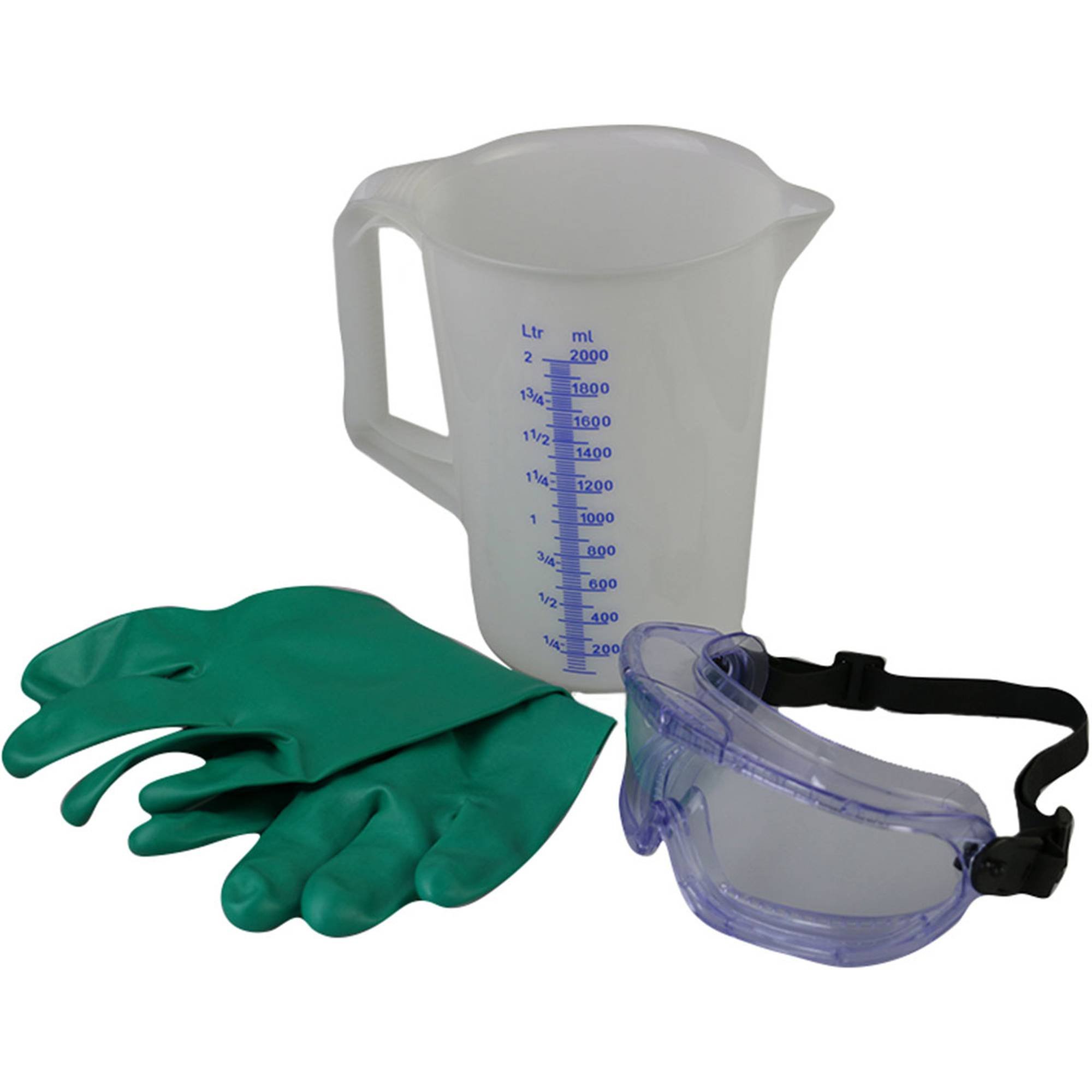 Chemie-Sicherheitsmess-Set- Messbecher, Schutzbrille, Schutzhandschuh, Web Shop