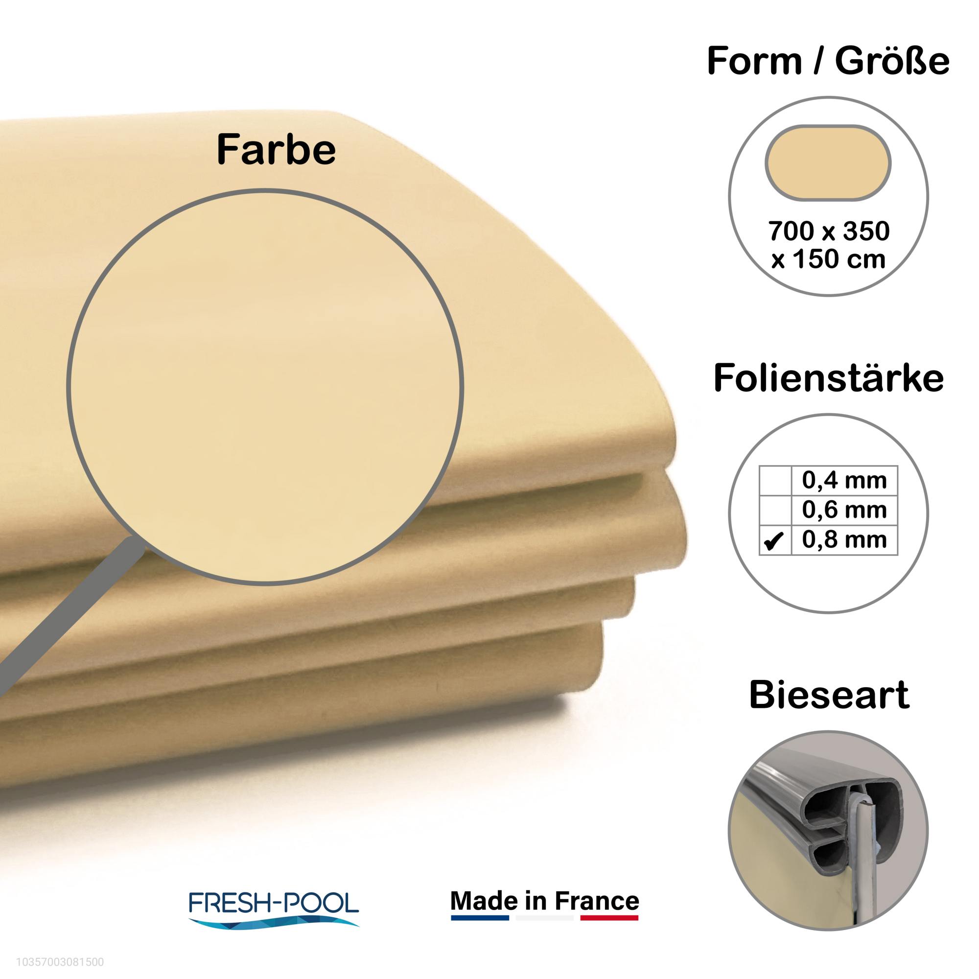 Fresh-Pool Profi Poolfolie für Ovalpool, 700 x 350 x 150 cm, Stärke: 0,8 mm, sand, Einhängebiese