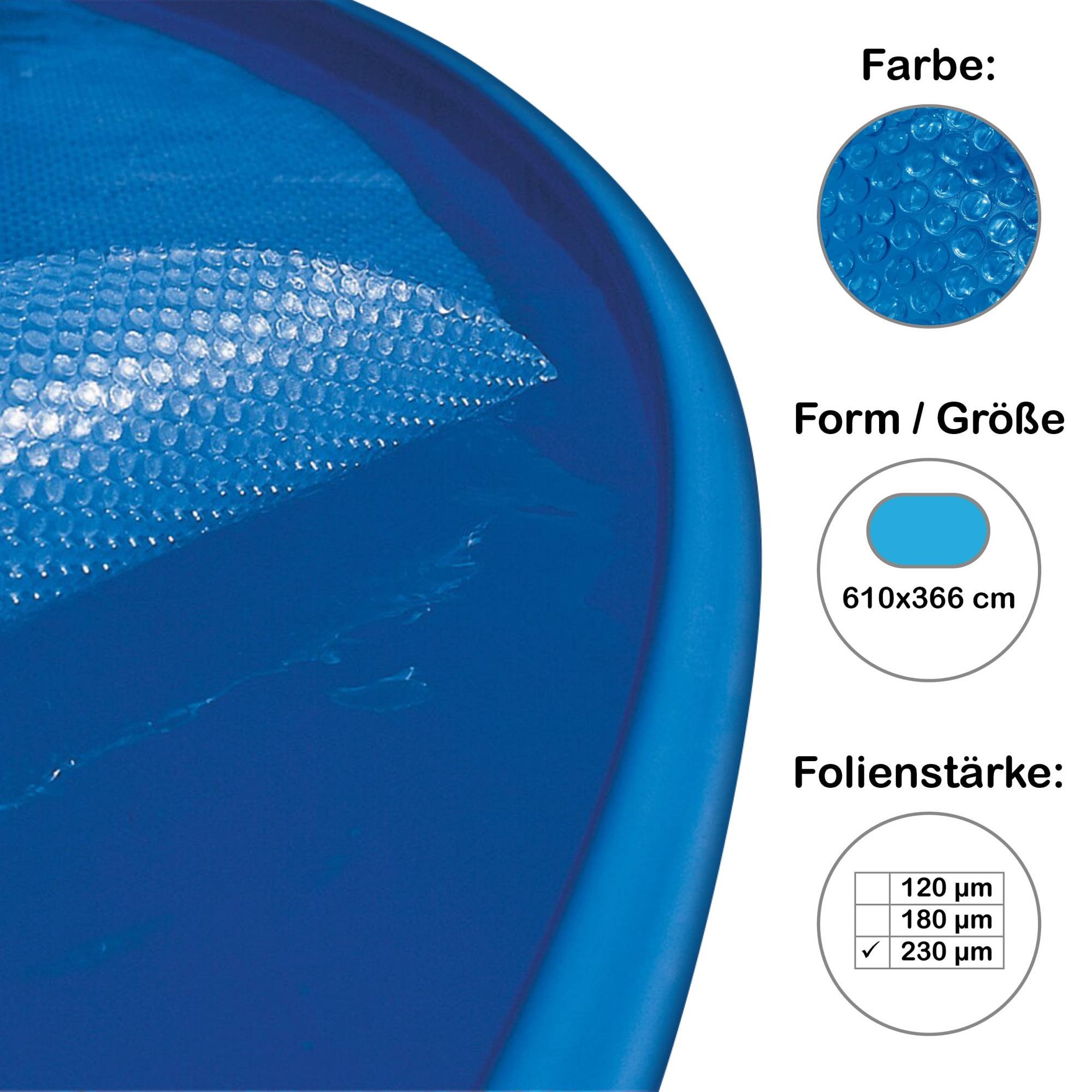 Solarplane, Solarfolie für Fast-Set Pools ovalform 610x366 cm, 230 µm