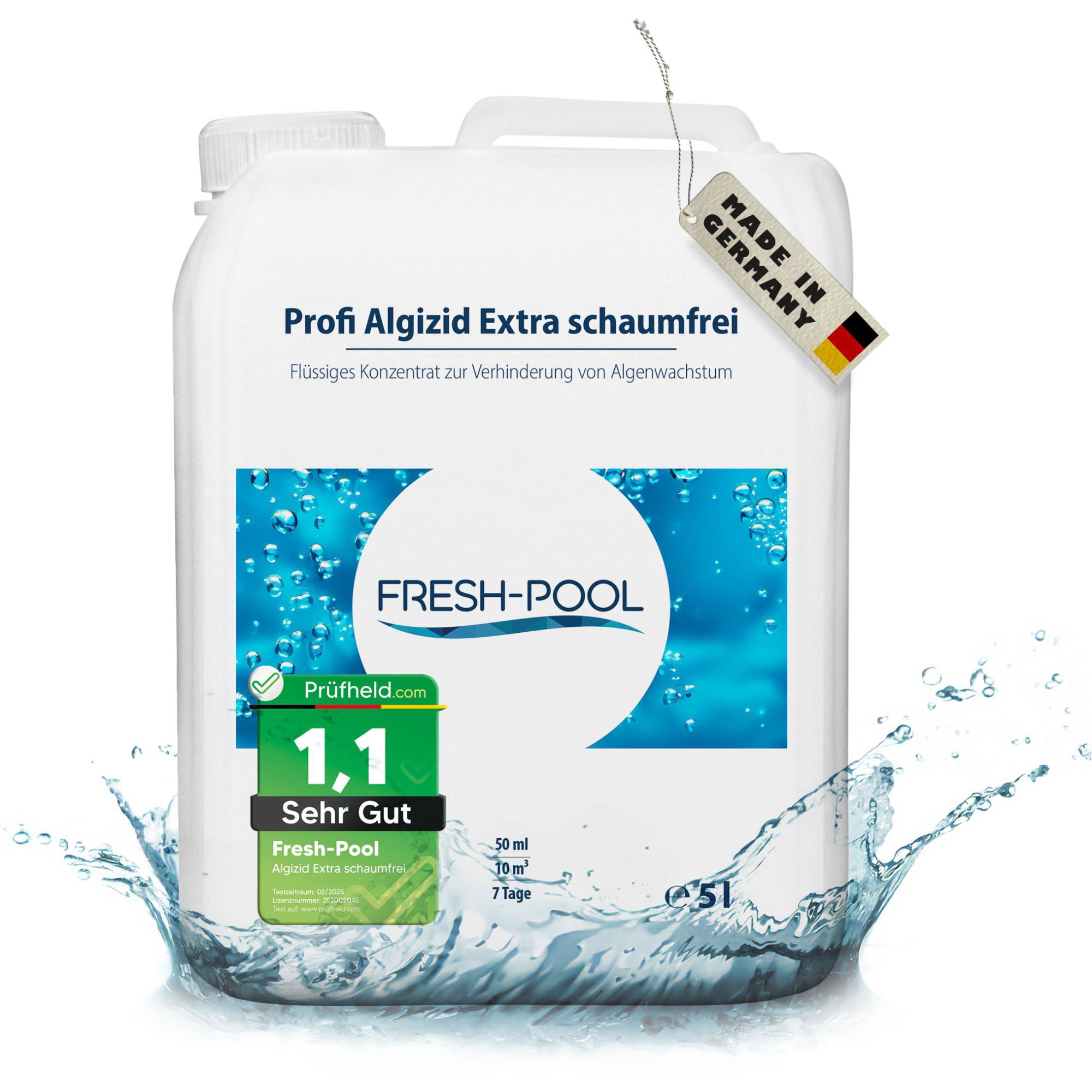Fresh-Pool Profi Algizid Extra schaumfrei 5 Liter - Pool Algenmittel | Pool Algizid | Algenmittel | Algen entfernen | Algezid
