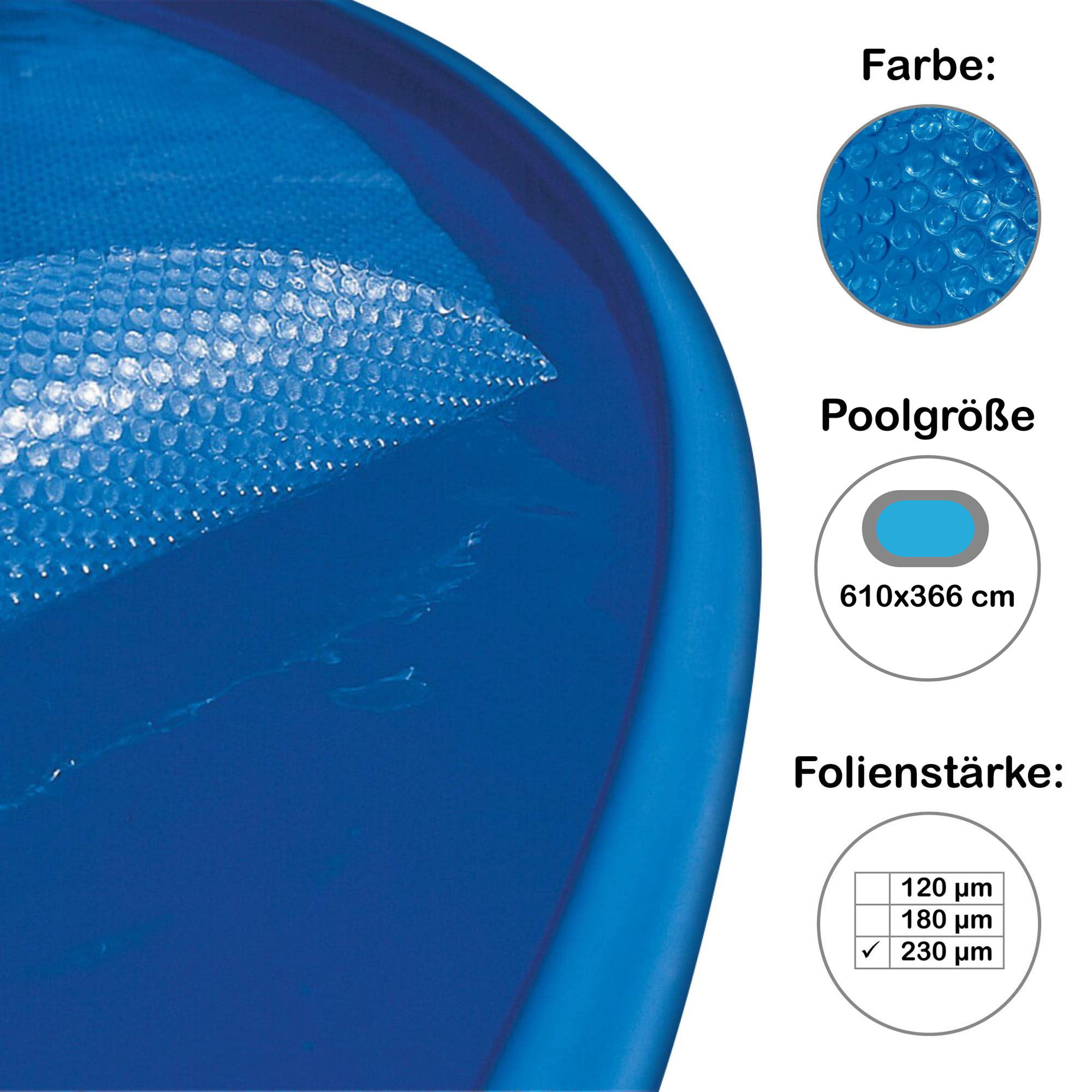 Solarplane, Solarfolie für Fast-Set Pools breiter Handlauf oval 610x366 cm, 230 µm