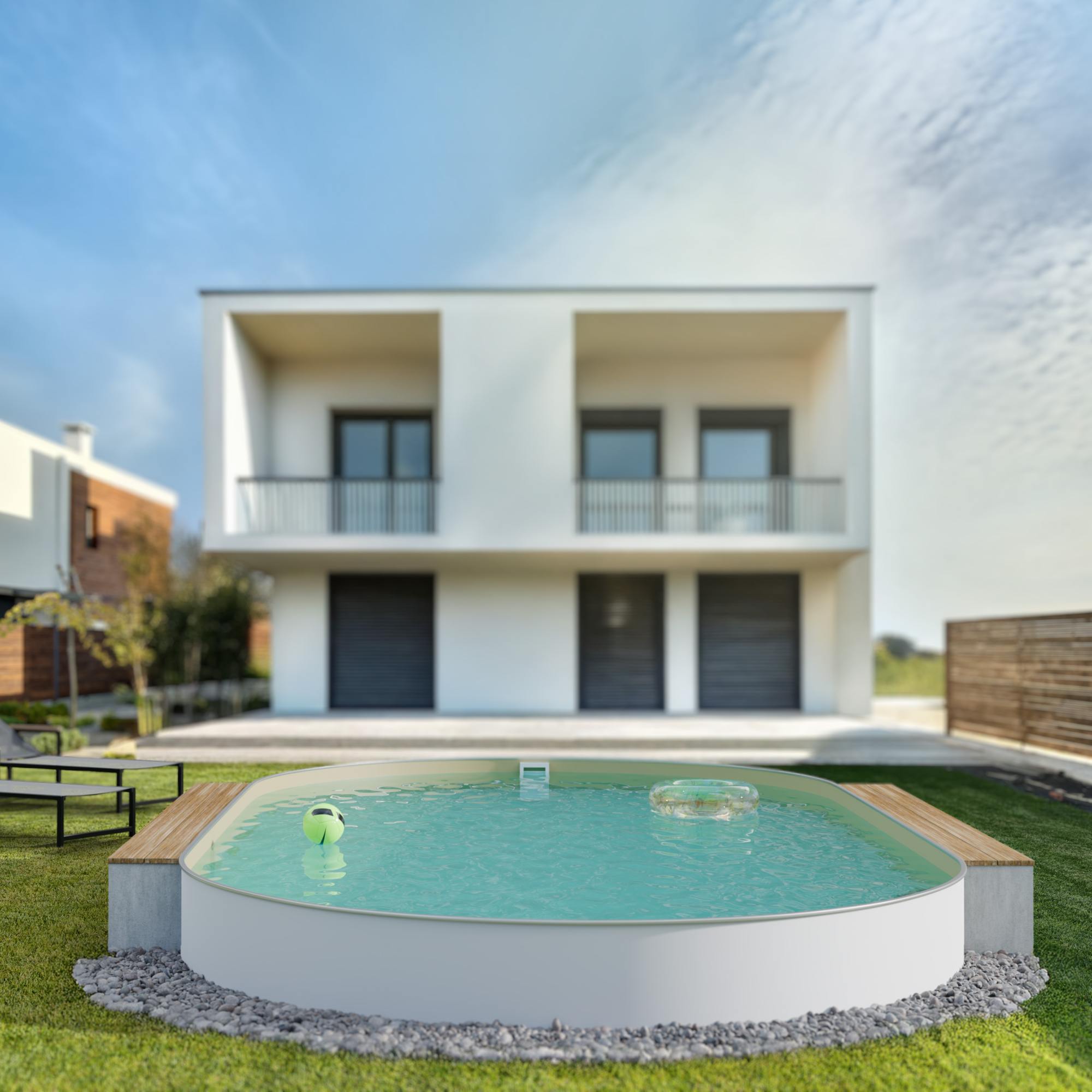 Fresh-Pool Profi Stahlwandpool Set oval, 700x350x150 cm, Stahl 0,8 mm weiß, Folie 0,8 mm sand, Einhängebiese