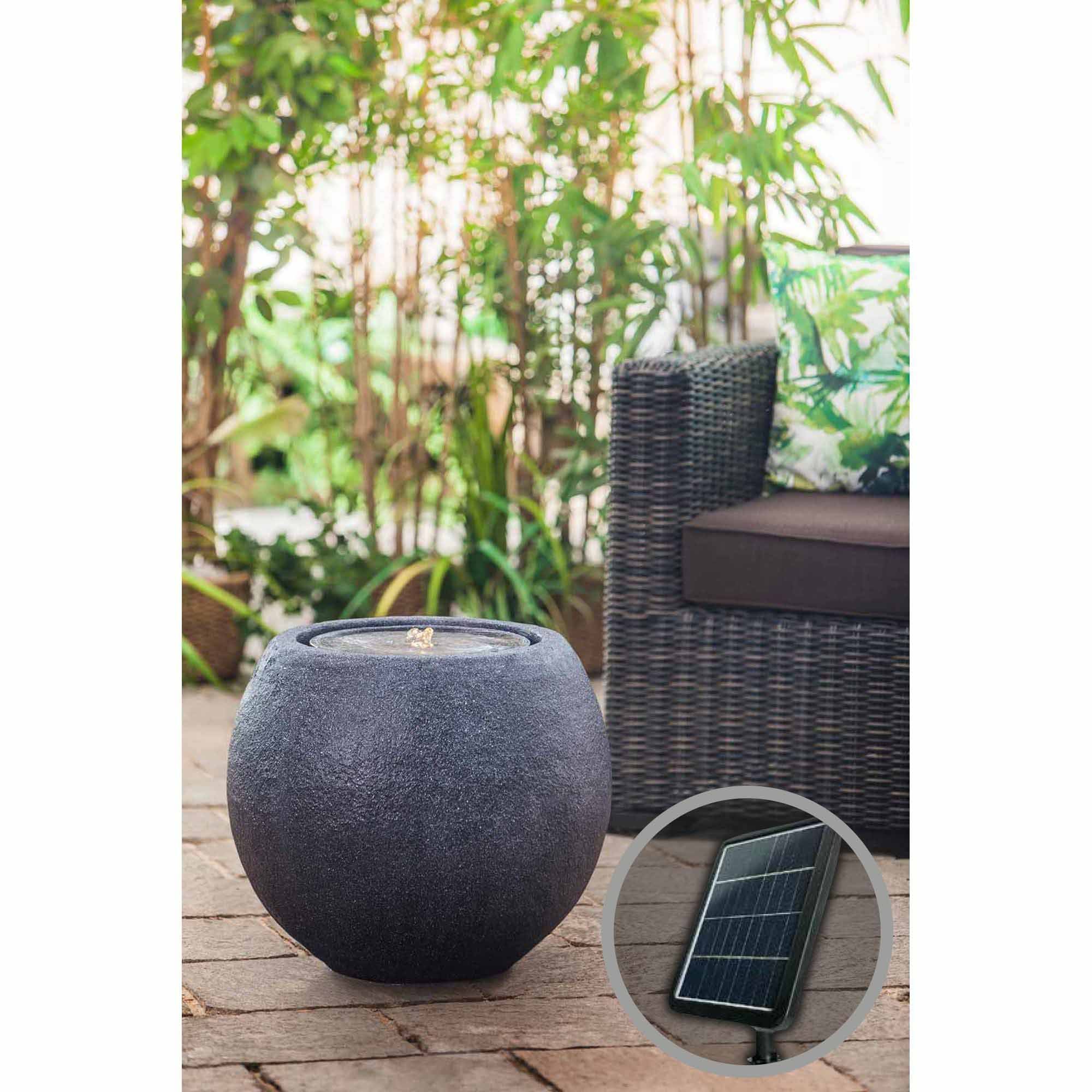 Solar-Gartenbrunnen Ball mit Akku und LED, schwarz, 50x50x43cm
