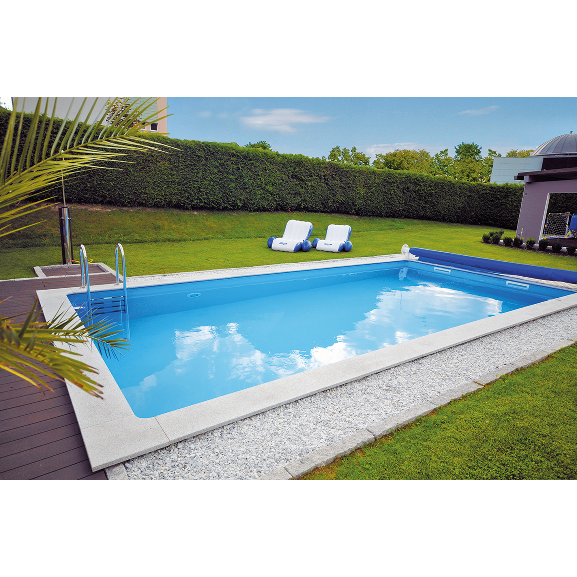 KWAD Styropor Pool Standard Komplettset 6,0 x 3,0 x 1,5m mit 0,6 mm Innenhülle blau inkl. Edelstahlleiter