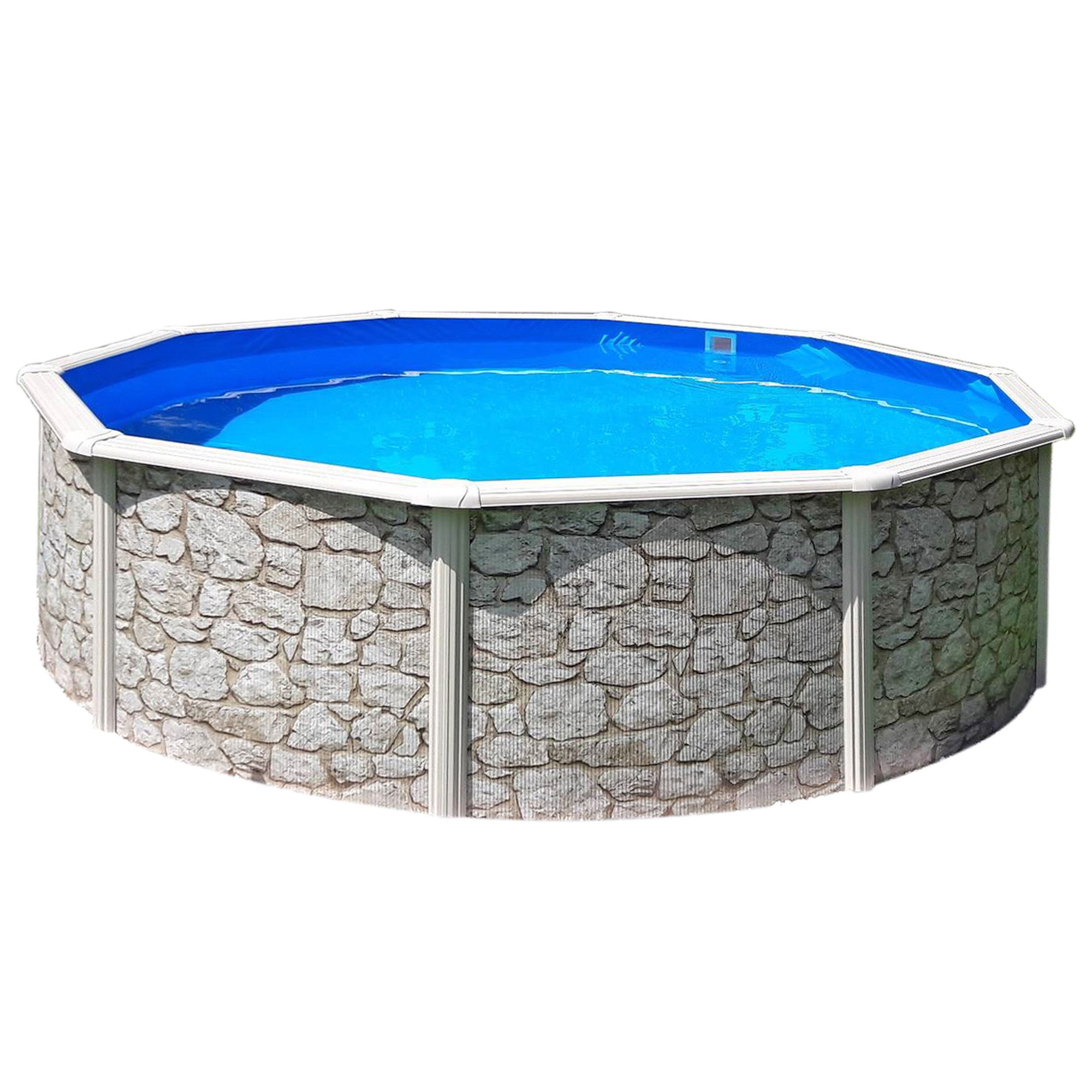 Stahlwandpool rund 460x120cm, Stahl 0,45mm Steinoptik, Folie 0,3mm blau, overlap