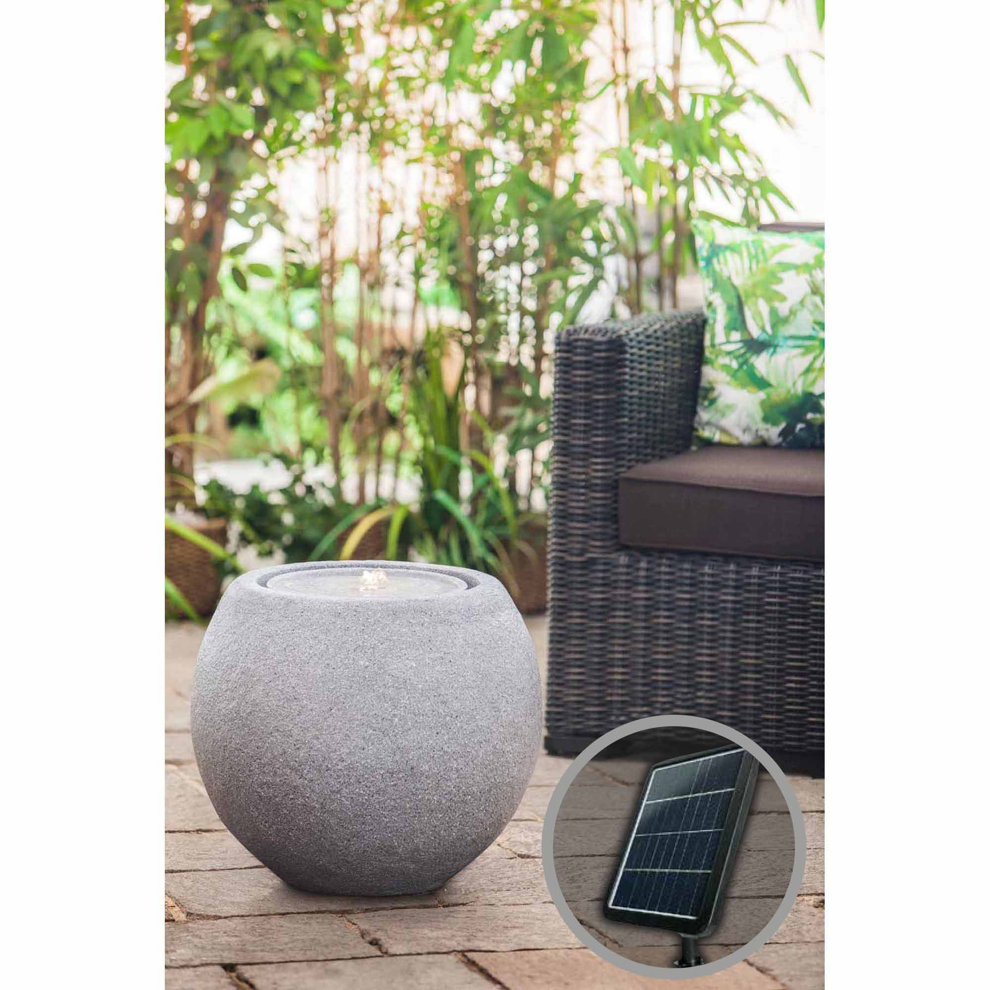 Solar-Gartenbrunnen Ball mit Akku und LED, grau, 50x50x43cm
