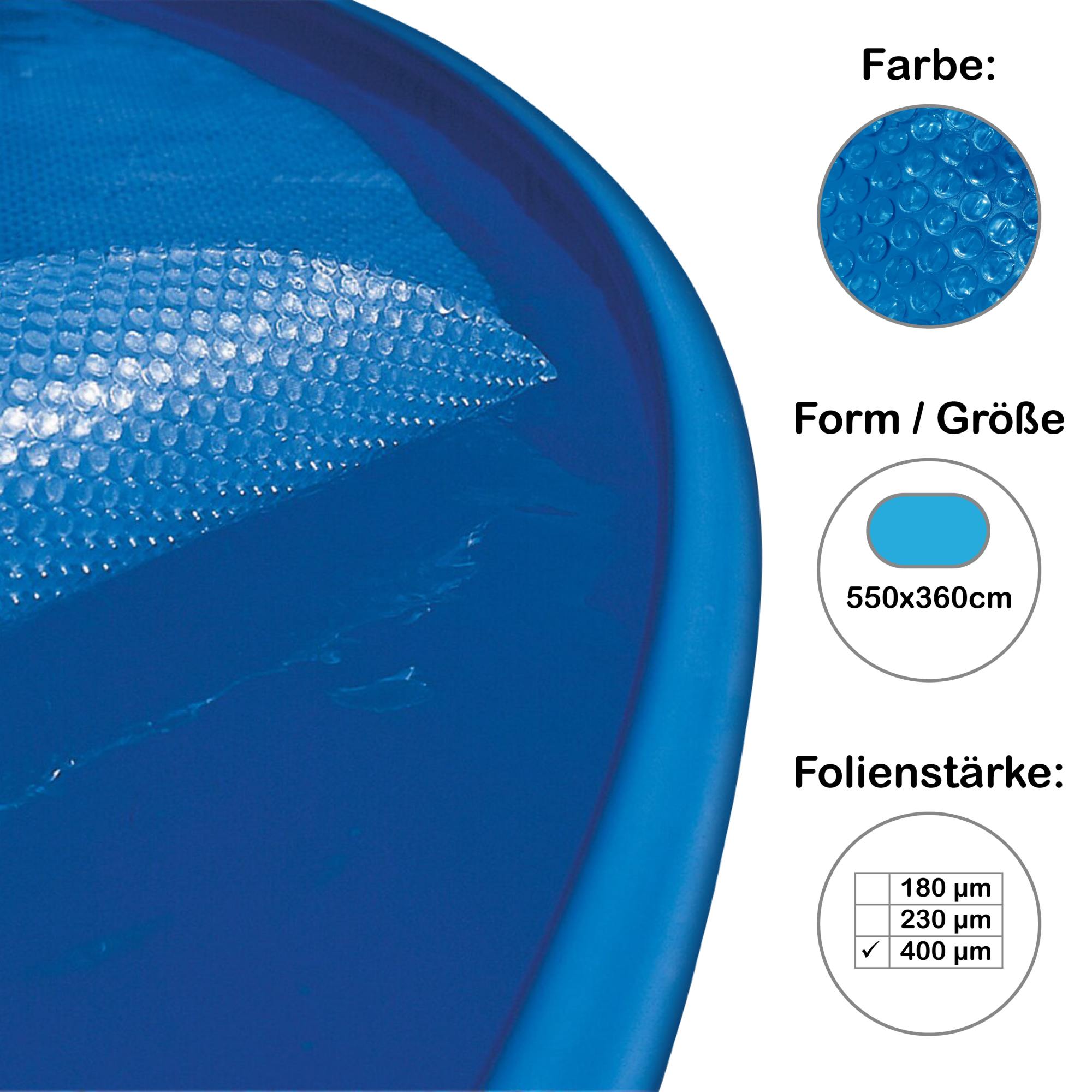 Solarplane, Solarfolie, Luftpolsterabdeckung 550x360cm, oval, blau,  400 µm