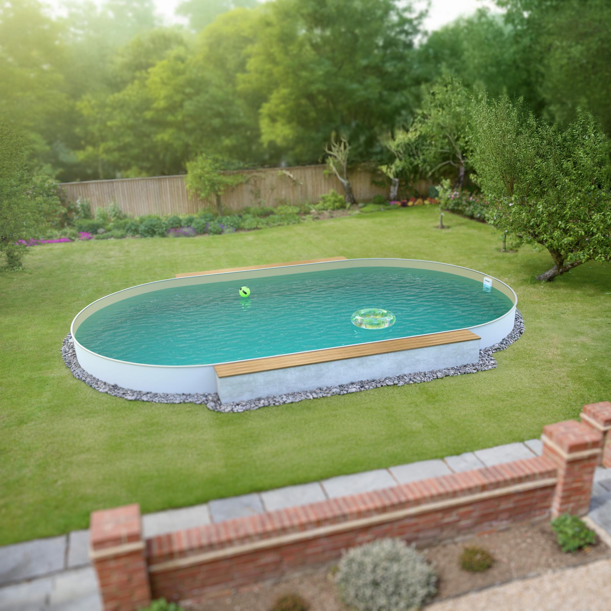 Fresh-Pool Profi Stahlwandpool Set oval, 700x350x150 cm, Stahl 0,8 mm weiß, Folie 0,8 mm sand, Einhängebiese
