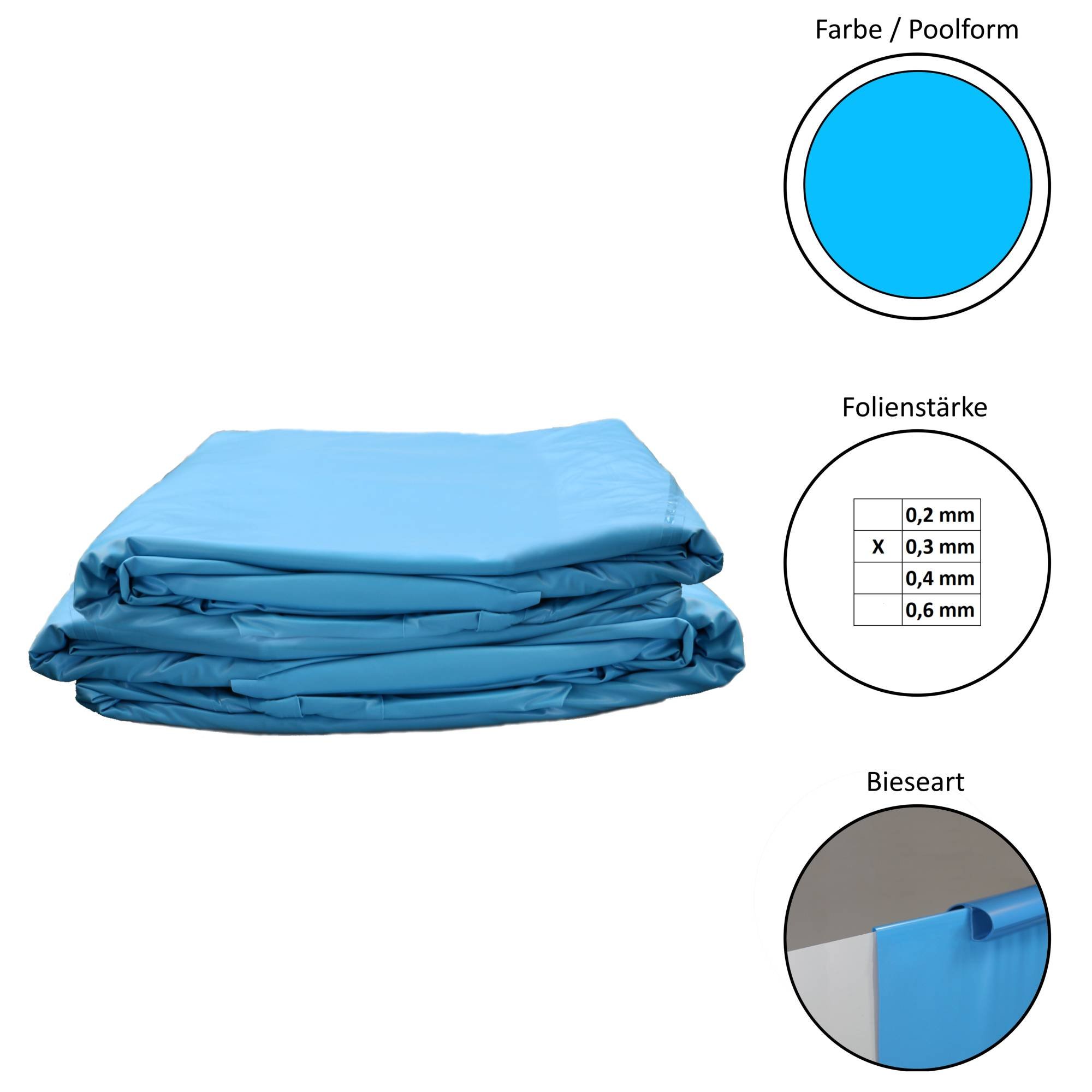 Pool Ersatzfolie rund in verschiedenen Größen - Dicke 0,3 mm - Tiefe 120 cm - Farbe blau - overlap