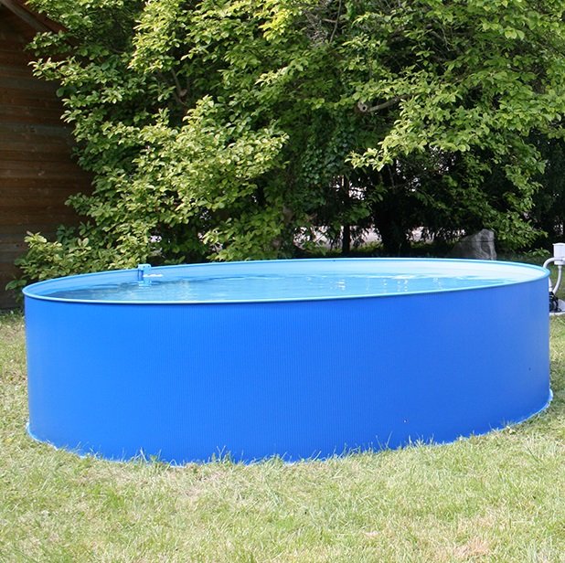 Stahlwandpool Set (3-teilig) rund 350x90cm, Stahl 0,3mm blau, Folie 0,2mm blau, overlap